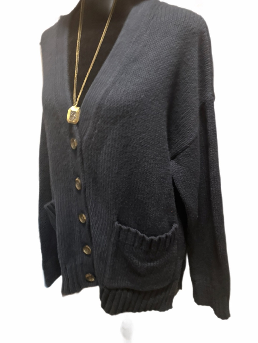 Jenni Kayne Cotton Cocoon Cardigan Oversized relaxed front pocks💙sz lrg Navy - Picture 16 of 16